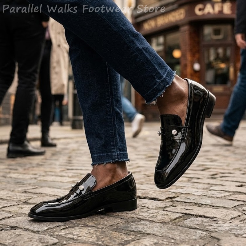 Men Shoes For Wedding - Mocassins pour hommes noirs en similicuir