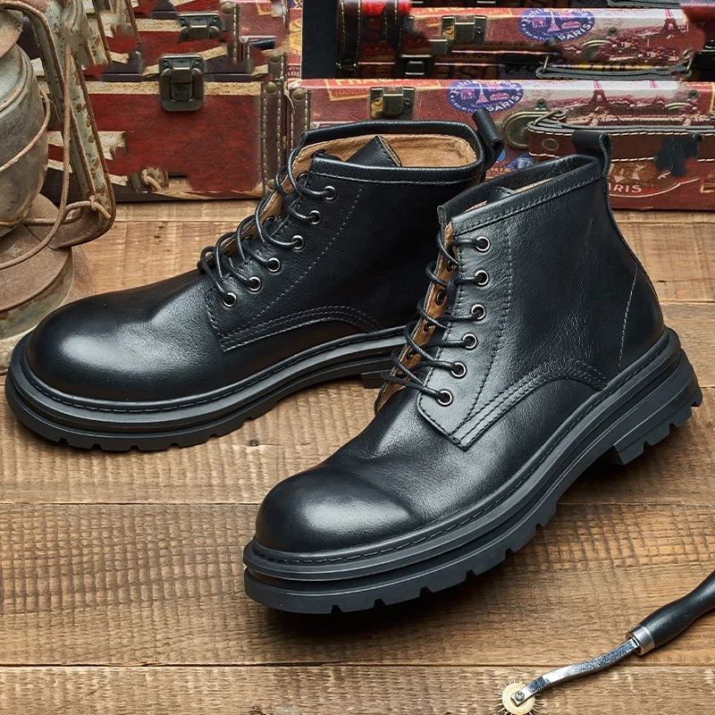 Men'S Shoes Quality Brands - Bottines rétro en cuir véritable pour
